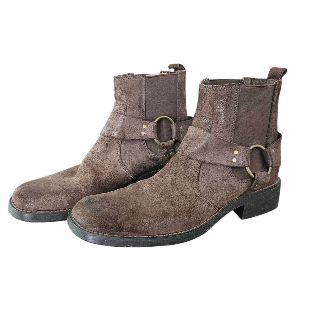 BED STU Mens Harness Chelsea Ankle Boots SIZE 9.5 Suede Leather Distressed READ
